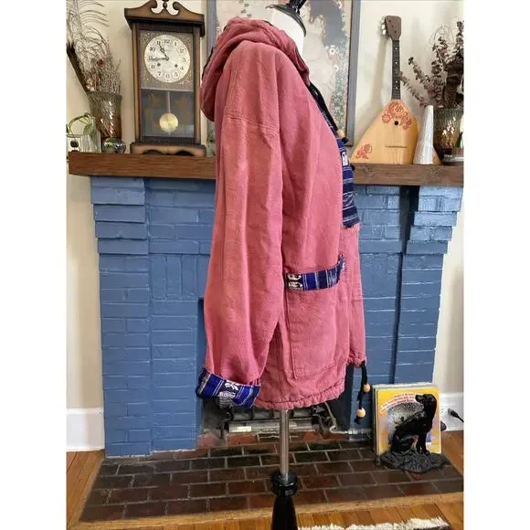 Vintage Baja Poncho Hoodie M Blanket Pullover Hippie Festival India Thailand - Picture 2 of 16